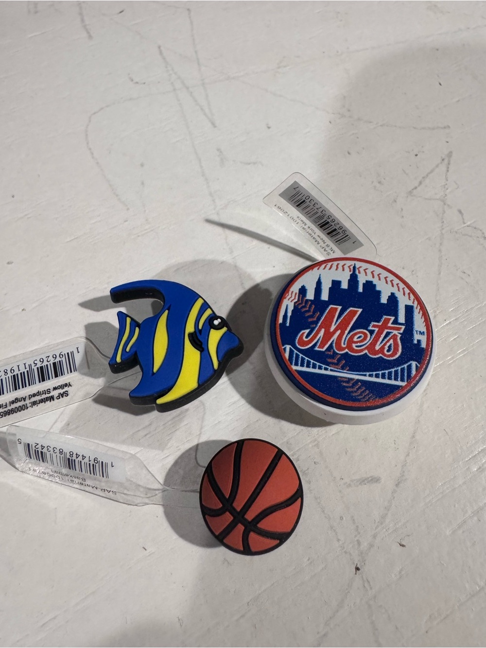 CROCS Blue & Yellow Fish, Blue/Red Mets & Orange Basketball Jibbitz Set NWT
